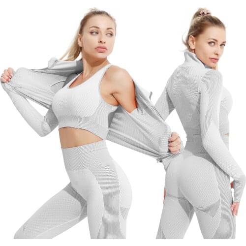 2/3Pcs Women Tracksuit Outfits Workout Clothes For Female Suit For Fitness Leggings Bra Top With Zipper Yoga Sets Gym Sportswear