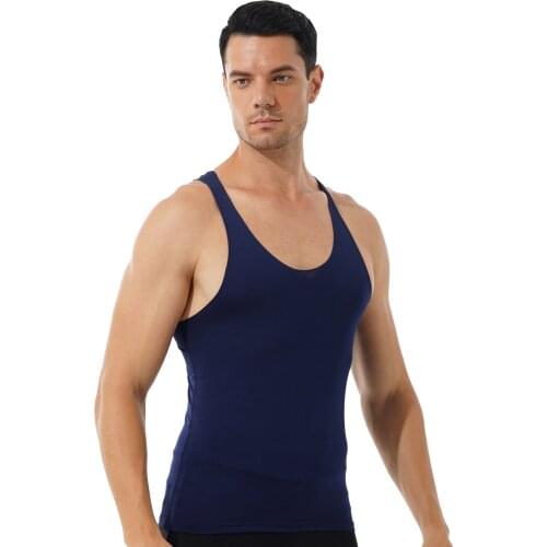 Plus Size Sport Vest Tank Top Men Tops Summer Casual Round Neck Sleeveless Slim Fit T-Shirt Thin Stretchy Undershirt Fitness Hot