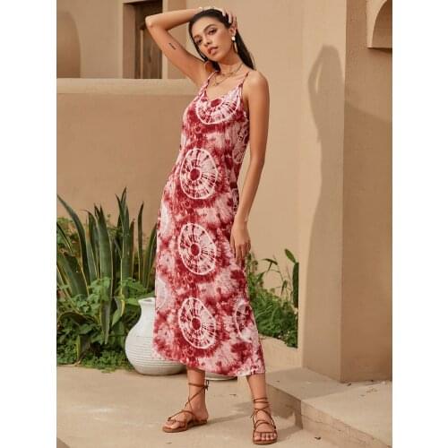 2021 Summer Dress Bohemia Printing Backless Condole Belt Dresses Woman Long Skirt Vacation The Beach Party Dress