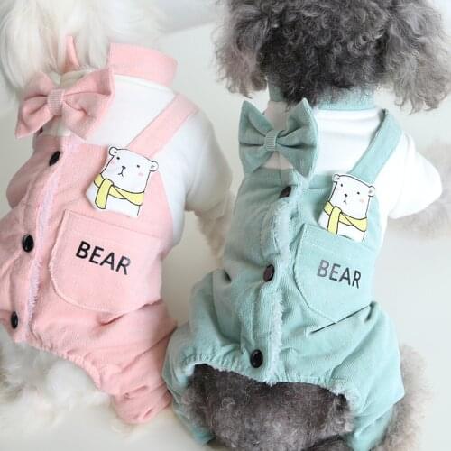 Winter Dog Clothes Cotton Dog Jumpsuit Bow Doggie Puppy Outfit Pomeranian Bichon Pet Clothing Thickened Clothing