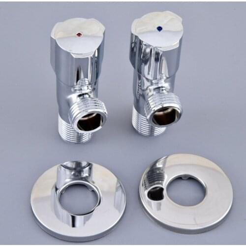 2 Pcs Silver Polished Chrome Brass Bathroom Hardware Accessories 1/2" male Angle Stop Valve Dav018