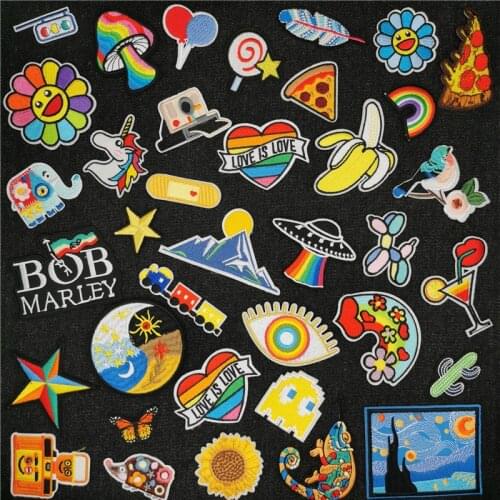 2021 New Fashion Cute Cartoon Rainbow Embroidery Patches for Clothing Anime Mountain Train Sewing Badges Sticker Iron on Patch