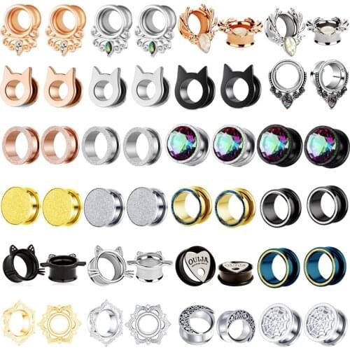 2PC Stainless Steel Crystal Ear Gauge Plug And Tunnel 4-25Mm Shell Steel Ear Tunnel Flesh Ear Expander Plug Piercing Dilatacione