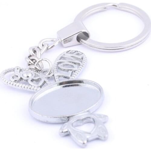 3pcs 18x25mm cabochon keychain base setting rabbit shape antique silver metal key chain bezel blanks diy keyring accessories