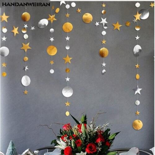 4M Christmas Decoration Hanging Golden Silver Round Stars Pull Flags Hanging Flags Birthday Party Window Arrangement