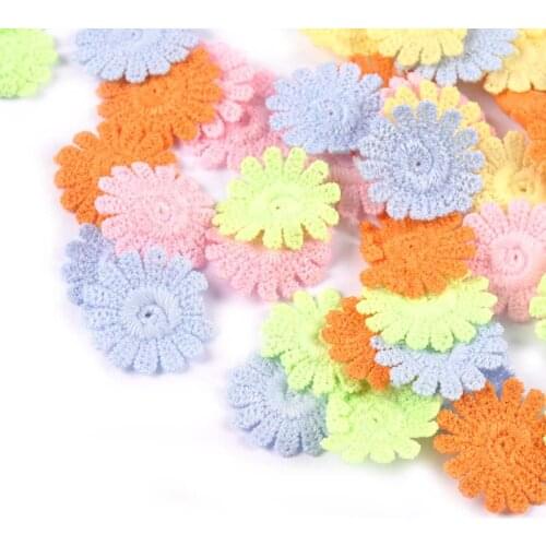 50Pcs Lace Flower Appliques For Diy Crafts Stick-on Patches Sewing Clothing Accessories Handmade Headwear Supplies 27mm c2485