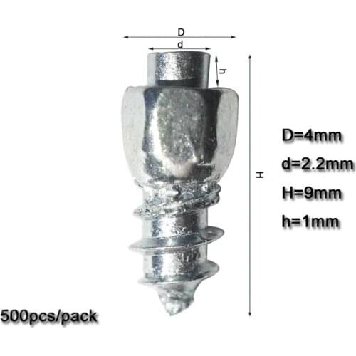 500PCS 9mm Tires Studs/Spikes for Tires/Ice Stud/Screw-in Studs/Tyre Snow Chains for Bicycle/Boots/Shoes/Bike tire MS4-9