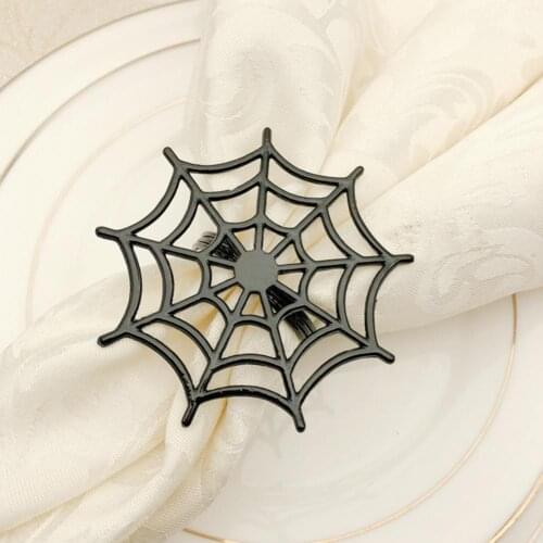 6Pcs/Set Halloween Decoration Napkin Ring Creative Spiderweb Shape Alloy Home Decor Halloween Party Napkin Buckle for Holiday