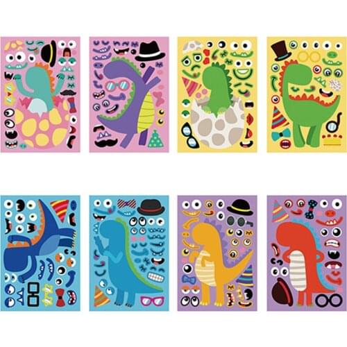 8 Pcs DIY Puzzles Facial Expressions Stickers Dinosaur Animal Sticker Children Kindergarten Recognition Training Educational Toy