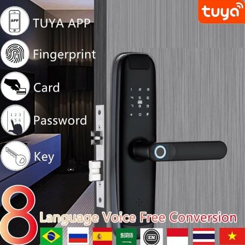 Smart door lock TUYA WIFI mobile phone APP unlocking fingerprint magnetic card password key deadbolt household wooden door lock