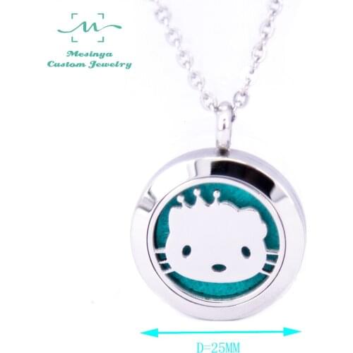 10 pcs Mesinya Kitty Cat Pet Lover (25mm) Aromatherapy/Essential Oils 316L Stainless Steel Diffuser Locket pendant Necklace