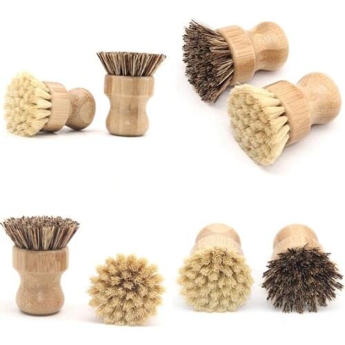 Kitchen Cleaning Brush Sisal Palm Bamboo Short Handle Round Dish Brush Cleaning Bowl Brush Pot Brush