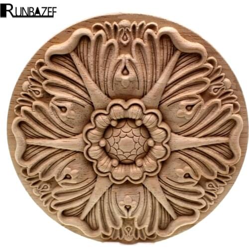 RUNBAZEF Decorative Wood Appliques Carving Frame Furniture Cabinet Door Nautical Home Decor Wooden Figurine Flower Pattern Carve