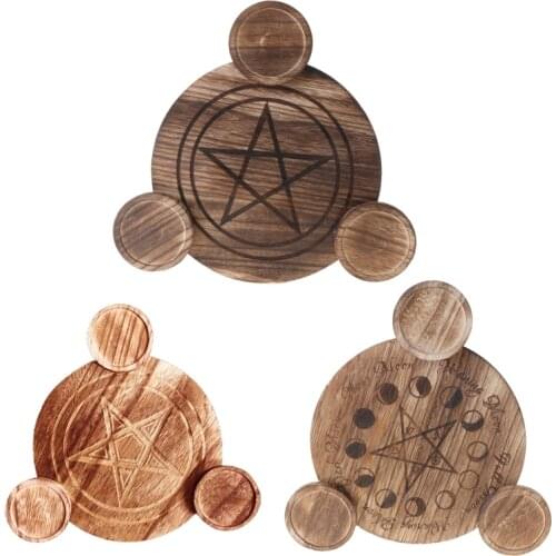 Wooden Candle Holder Astrology Pentacle Altar Plate Divination Magic Candlestick Party Decor Xmas Gift Decorations New Year