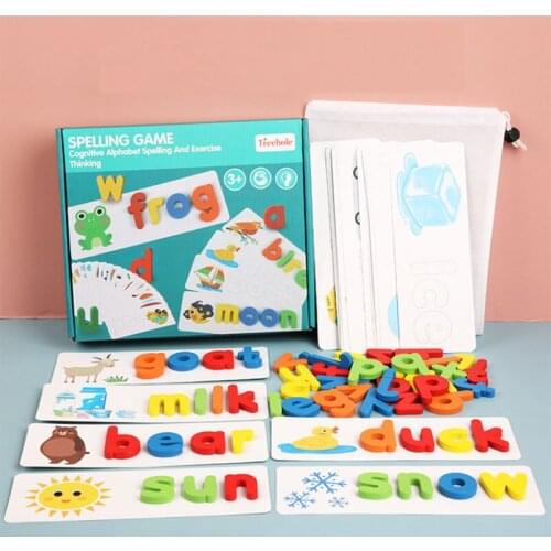 Hot Selling Brand new Childrens Montessori Wooden Letter Learning Card Set Spelling Practice Learning Toy Puzzle Card Word Toy