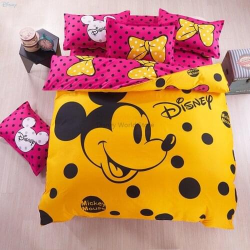 Disney Yellow Mickey Mouse Bedding Set Children Cartoon Duvet Cover Bed Sheet Pillowcases Bedclothes Twin Full Queen Size 3/4pcs