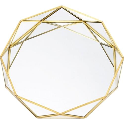 European Glass Metal Storage Tray Golden Oval Fruit Plate Desktop Small Items Jewelry Display Tray Cosmetic Jewelry Storage Tray