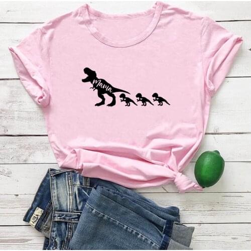 Dinosaur Mama and Her Baby Women T-shirt Funny Cute Pattern T Shirt Women Cotton White Tshirt Woman Casual Loose Tee Shirt Femme