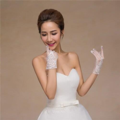 GBCNYIER Bridal Gloves Wedding Short Lace Flower Net Yarn Gloves white HSM-10
