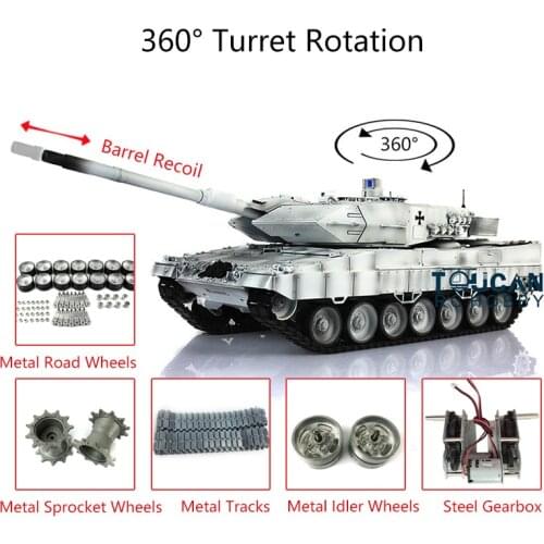 Henglong 1/16 TK7.0 Customized Leopard2A6 RC Tank 3889 Metal Tracks Barrel Recoil TH17638