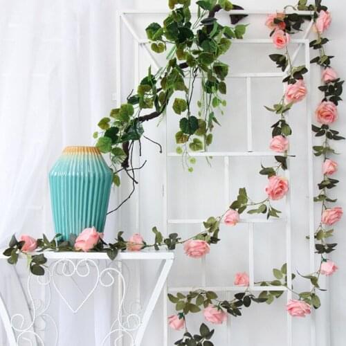 4Pcs 2M Artificial Silk Flower Rose Vine Decoration Home Indoor Pipe Ceiling Plant Wall Decor Wedding Fake Flower Wreath Rattan