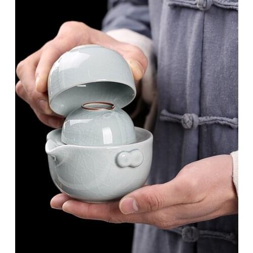 Exquisite cracked tea set inclue 1pot 2cups,Ge Kiln Quick Cup kung fu gaiwan teapot teacup, office travel portable Teaware
