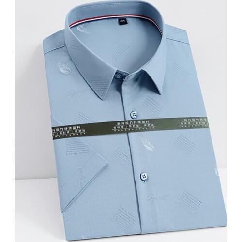Quality Mens Business Shirt for Summer Short Sleeve Solid Dress Shirts Mens Print Twill No Front Pocket Casual Soft 2021 New