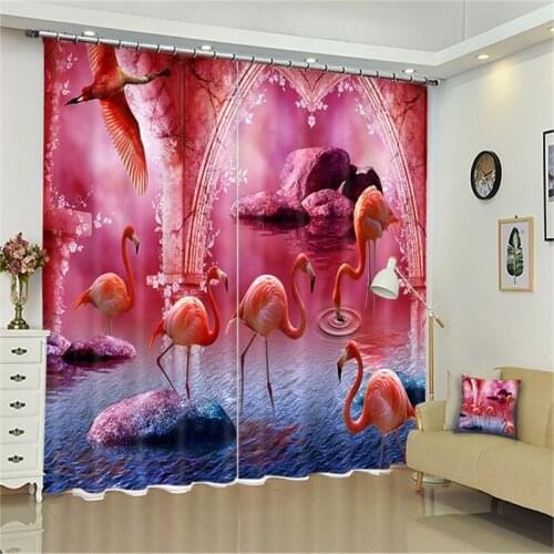 Cartoon Flamingo 3D Painting Blackout Curtains Office Bedding Room Living Room Sunshade Window Curtain Bedding Custom-made Size