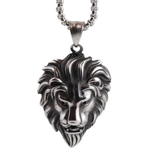 Men Fashion Jewelry Personality Titanium Lion Head Pendant Necklace Cool Gift