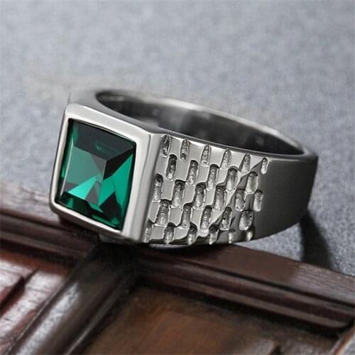 Luxury Green Crystal Mens Ring Business Style Fashion Geometry Rings Jewelry Hand Accessories Size 6-11