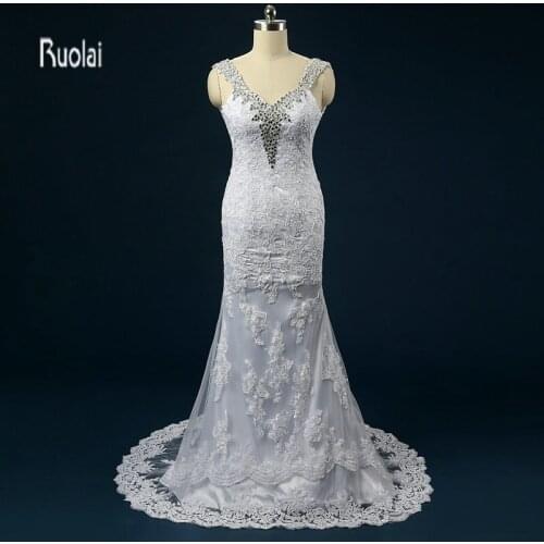 New Charming Plus Size Real Sample Beading Crystal V Neck Open Back Formal Long Church Wedding Dresses For Bridal