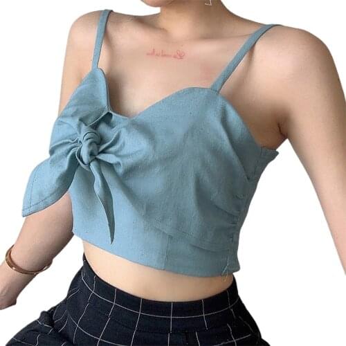 New Arrival Women Fashion Bowknot Tank Top Stylish Sleeveless Solid Color Crop Top for Ladies Female