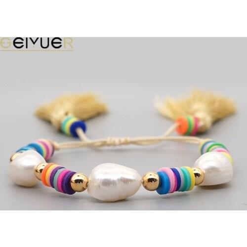 New Perles Heishi Bracelet for Women Polymer Clay Beads Tassel Bracelets Girl Summer Beach Freshwater Baroque Pearl Jewelry