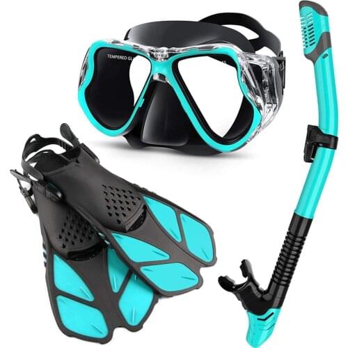 Adult diving goggles, fins, snorkeling mask, silicone full dry snorkeling snorkeling three-piece suit