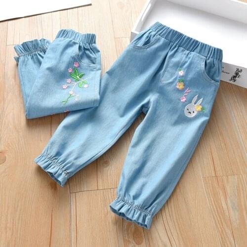 2-6 Years Children Girls Pants Autumn Fashion Denim Cotton Long Trousers Cartoon Rabbit Spring Pants For Kid Girl Bottom Clothes