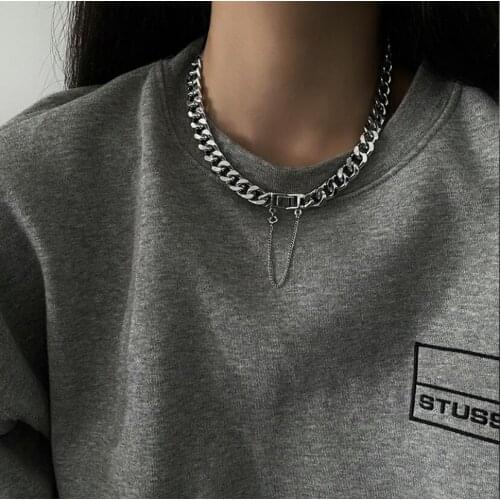 High Quality Cuban Choker tasseel Necklace Collares Punk Vintage Chunky Thick Link Aluminum Chain for Women New Year Jewelry