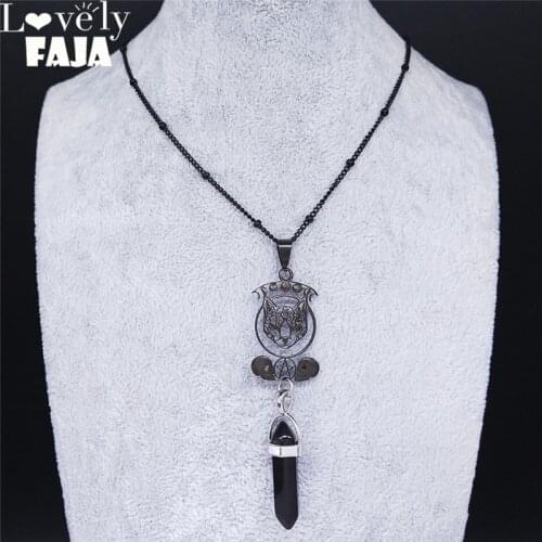 Witchcraft Cat Moon Skull Stainless Steel Necklace Black Color Divination Hexagonal Prism Necklace Women Jewelry collar N4445S01