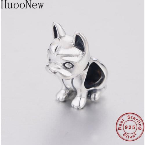 Real 925 Sterling Silver French Bulldog Puppy Dog Bead Pendant Fit Original Pandora Charm Bracelet Making Women Berloque 2020