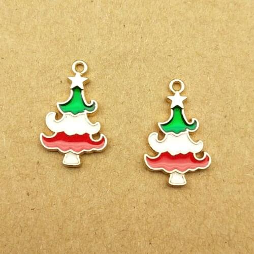 10pcs 12x19mm enamel christmas tree charm for jewelry making fashion earring pendant bracelet and necklace charms