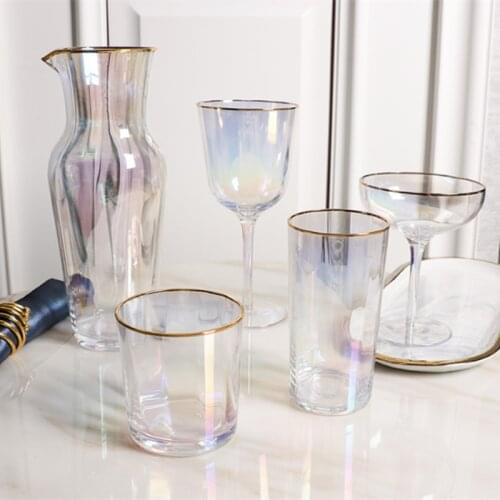 Colorful Golden Edge Wine Goblet Glasses Bar Banquet Ingesting Bottle kettle Pot Home Party Wedding Cocktail Juice Cup