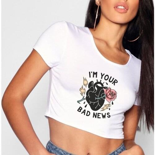 Sexy Girl Slim Tank Tops Basic White Bad Gril Printed Crop Top Cusual Short Tshirt Women harajuku Summer Style Women Clothing