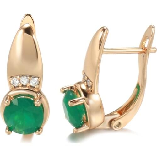 Kinel New Emerald Round Cut Zircon Earrings 585 Rose Gold Clip Earring Inlay Natural White Zircon Ear Loop Party Fashion Jewelry