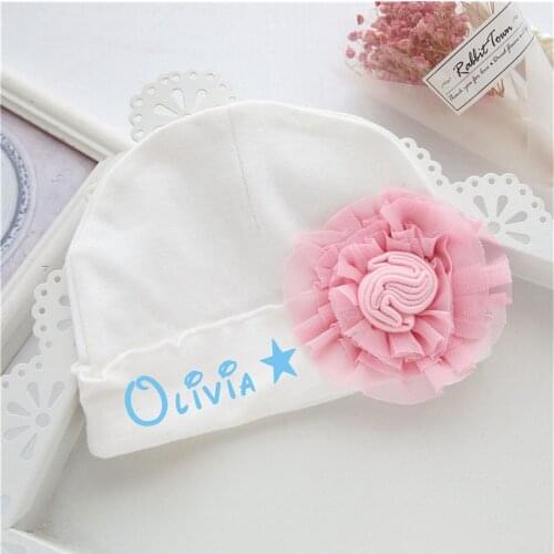Personalized Name Princess Baby Girl Hats Infants Cotton Flower Cap Newborn Baby Shower Gifts Custom Baby Girl Photography Prop