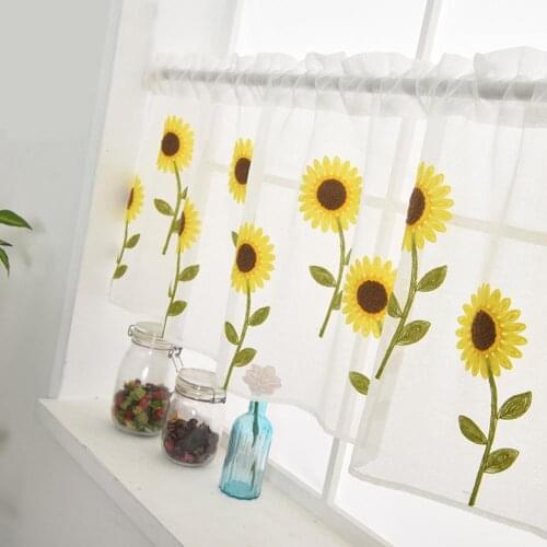 Daisy Design Embroidered Washable Gauze Curtains Panels Short Sheer Curtain Flat Window Pastoral Style Kitchen Home Decor