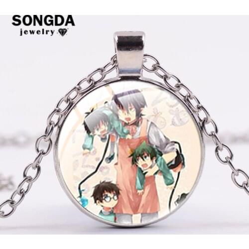 SONGDA Anime Blue Exorcist Cosplay Art Pattern Man Women Necklaces Fashion Round Glass Face Metal Pendant Necklace Chain Jewelry