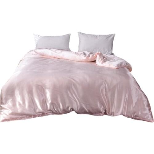 Light Pink Satin Silk Duvet Cover Luxury Ice Silk Quilt Cover for Women Girls Single Double Twin Full Queen King Comforter Case