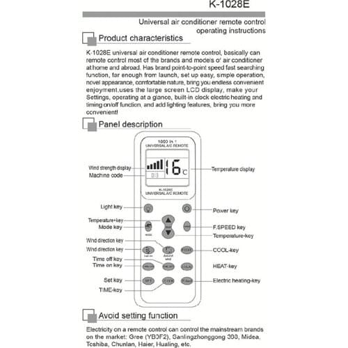 Universal Wireless K-1028E AC Digital LCD Remote Control for Air Conditioner