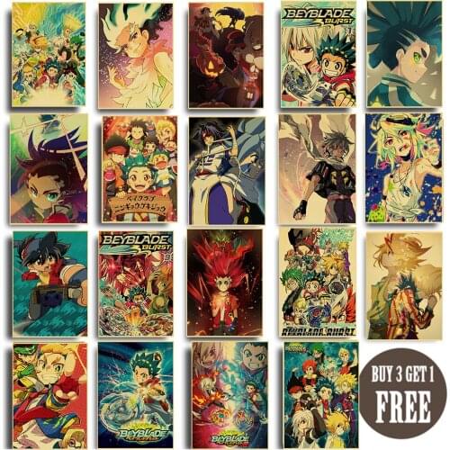 Vintage Cartoon Anime Movie Beyblade Poster Room Decor Art Silk Decoration Custom Home For Living Room Prints