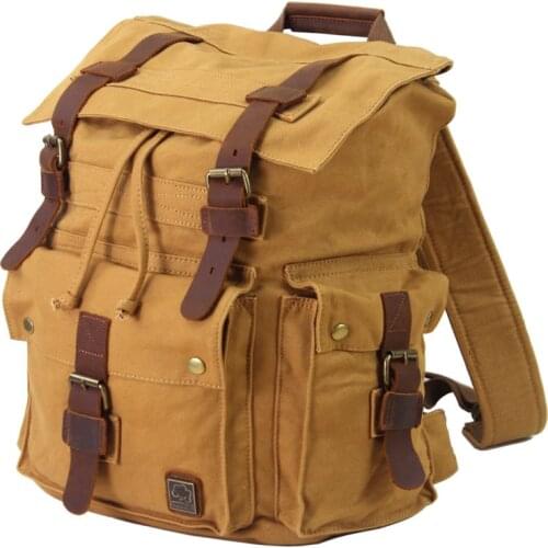 Vintage Leather Military Canvas travel Backpacks Men &Women School Backpacks men Travel bag big Canvas Backpack Large bag