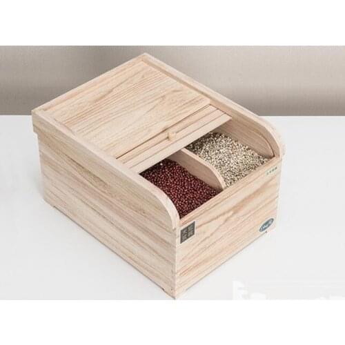 Japanese Wooden Rice Container Stocker (15KGS) Paulownia Wood Made 2 Colors Finish Rice Bin Rice Storage Box